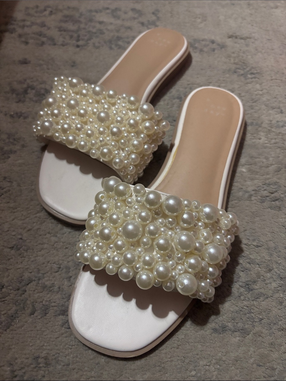 a new day Pearl-Embellished Ivory Slide Sandals - Women